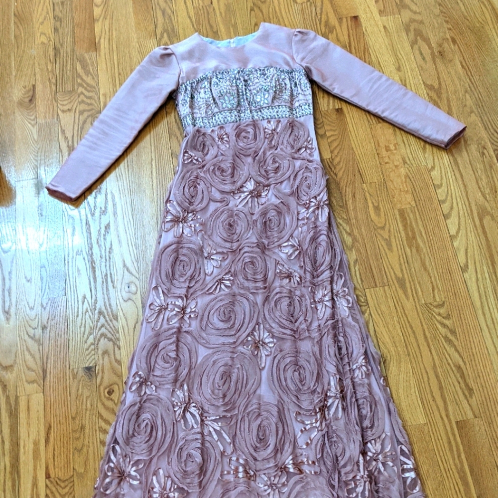 Custom pink modest evening dress